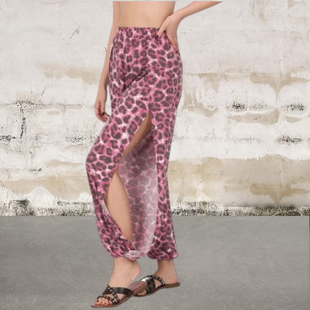 ZENANA NWT Leopard Split Side Pants Size 1X - Picture 2 of 3